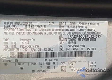 2015 Ford C-Max Energi Sel z USA, uszkodzony, nr VIN 1FADP5CU9FL124693